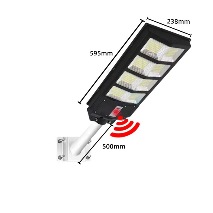 Lampa solara stradala , cu telecomanda, senzor de miscare si lumina, suport prindere, 180 LED-uri, IP65, ABS, 10AH, 200W, temperatura culoare 6500K, 59.5x23.8x6.8 cm, autonomie 10-12 ore, negru [2]