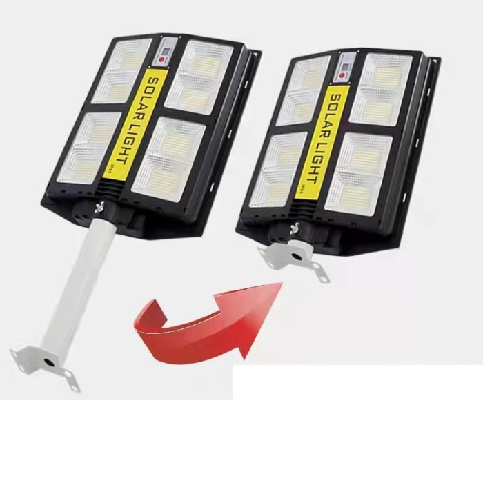 Lampa solara stradala , cu telecomanda, senzor de miscare si lumina, suport prindere, 720 LED-uri, IP65, ABS, 15AH, 500W, temperatura culoare 6500K, 44.5x34.7x6.6 cm, autonomie 10-12 ore, negru [2]