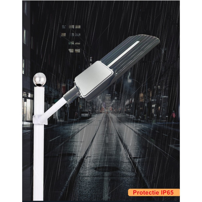 Lampa solara stradala , IP65, senzor de lumina, 306 LED-uri SMD, 3000 lm, panou 40W, putere 300W, autonomie 12-16 ore, telecomanda, montare prin fixare, pentru strada sau gradina, finisaj mat, material ABS, 70.3 x 36.5 x8.7 cm, lumina alb rece, gri [3]