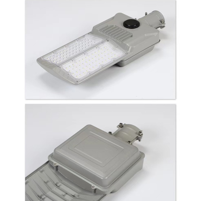 Lampa solara stradala , pentru curte sau strada, cu doua grile, finisaj mat, rezistent la apa, montare prin fixare, senzor lumina, baterie de litiu, IP65, lumina rece, putere 300W, autonomie 10 ore, 51.5 x 21 cm, gri [2]