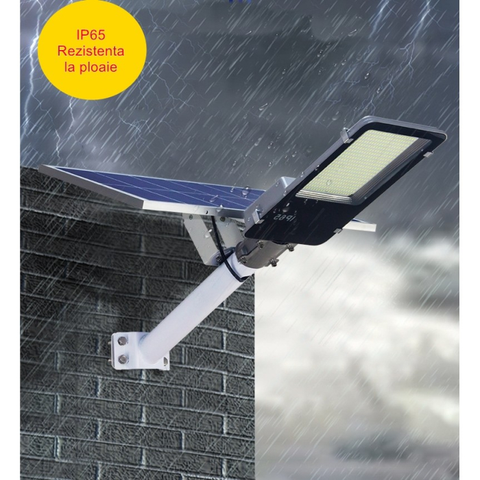 Lampa solara stradala , pentru curte sau strada, finisaj lucios, rezistent la apa, montare prin fixare, senzor lumina, baterie de litiu, IP65, lumina rece, putere 200W, autonomie 10 ore, 49 x 21 x 6.5 cm, negru [2]