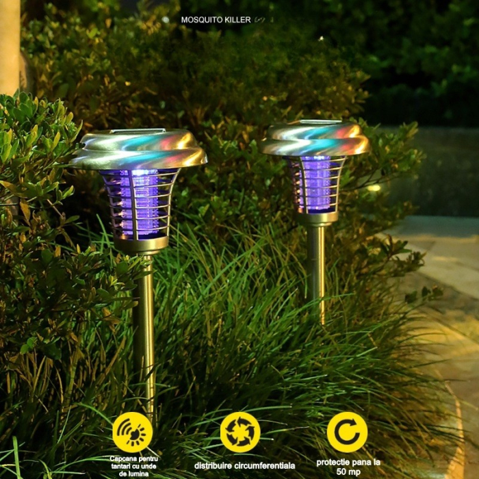 Lampa solara tip torta , anti-insecte, tantari, UV, LED, 1.2V, IP65, 1 LED, material ABS, 48 x 14 cm, gri [3]