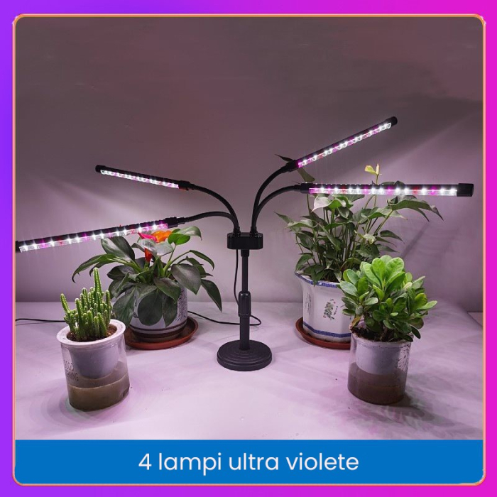 Lampa UV pentru cresterea plantelor, , conectare la retea, 20W, 4 capete, 72 LED-uri, ajustabila pana la 66.5 cm, Lumina Alb Mov  [5]