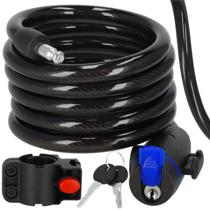 Lant antifurt bicicleta si trotineta, inchidere cheie, lungime 180 cm, Otel, Negru [5]