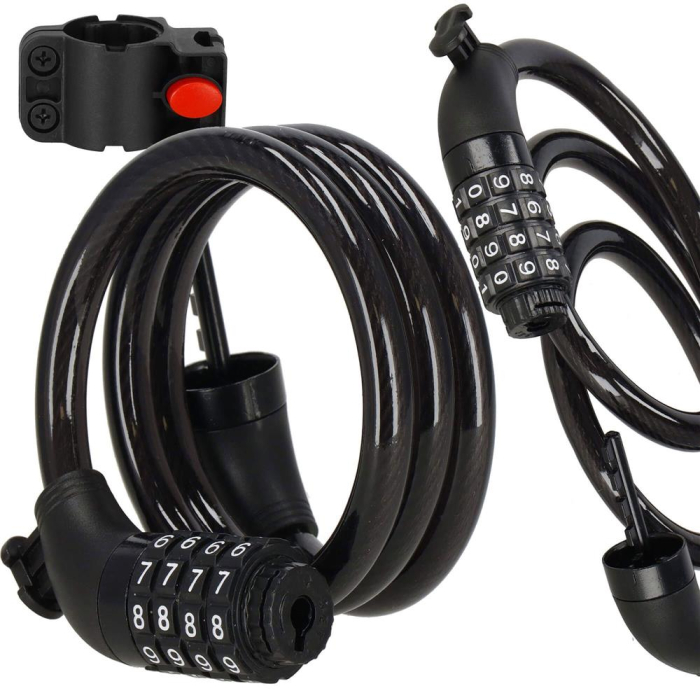 Lant antifurt bicicleta si trotineta, inchidere cifru, lungime 95 cm, Otel, Negru [13]