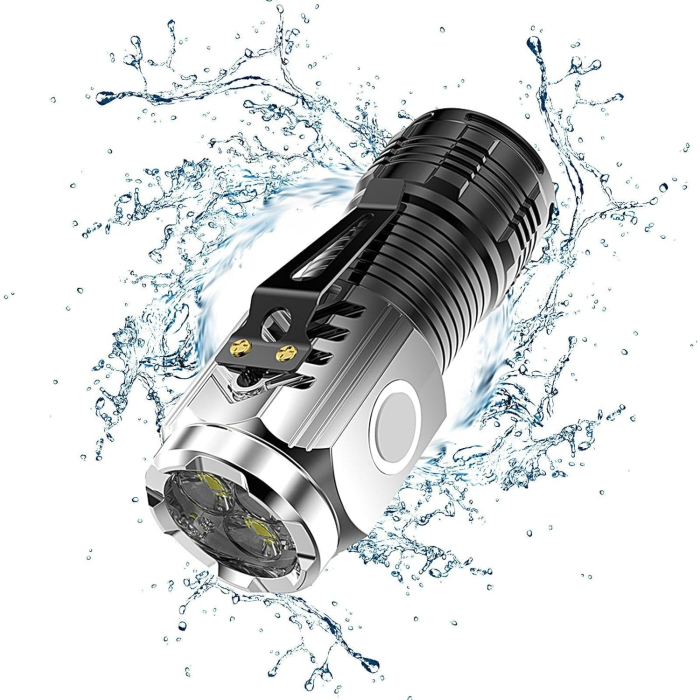 Lanterna cu 3 Nuclee Led, , Incarcare USB, Autonomie 4-20h, Raza Maxima 100-200 m, 5W, 4 x 4 x 9 cm, Suport de Agatat, Fund Magnetic, Argintiu [3]