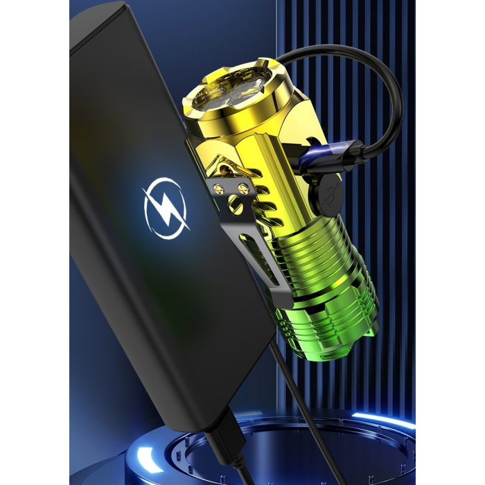 Lanterna cu 3 Nuclee Led, , Incarcare USB, Autonomie 4-20h, Raza Maxima 100-200 m, 5W, 4 x 4 x 9 cm, Suport de Agatat, Fund Magnetic, Galben/Verde [5]