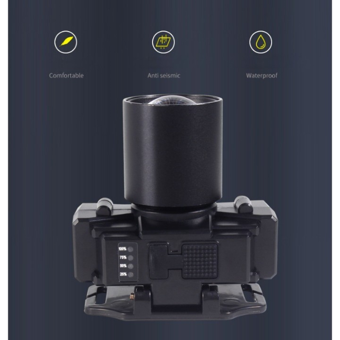 Lanterna LED de Montat pe Cap, , cu Raza Lunga de Zoom, Far Telescopic, Reglabil, Rezistent la Apa, pentru Pescuit in Aer Liber, Camping, Lumina Puternica, Lanterna, 7x4.5x6 cm, Negru [14]