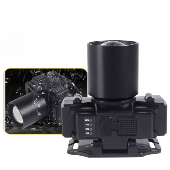 Lanterna LED de Montat pe Cap, , cu Raza Lunga de Zoom, Far Telescopic, Reglabil, Rezistent la Apa, pentru Pescuit in Aer Liber, Camping, Lumina Puternica, Lanterna, 7x4.5x6 cm, Negru [7]