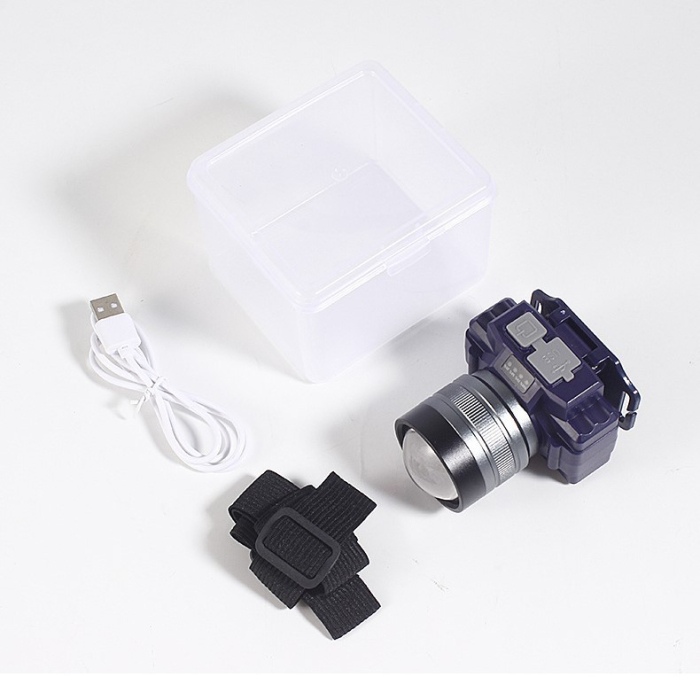 Lanterna LED de Montat pe Cap, , cu Raza Lunga de Zoom, Far Telescopic, Reglabil, Rezistent la Apa, pentru Pescuit in Aer Liber, Camping, Lumina Puternica, Lanterna, 7.5x5x7 cm, Albastru [11]