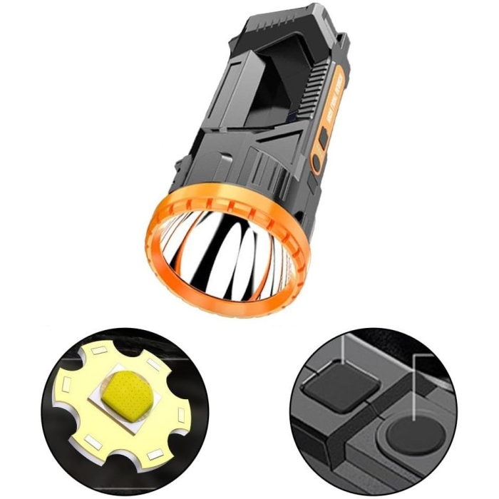Lanterna LED, , Incarcare USB, Autonomie 8-24h, 2 Surse de Lumina, Principal si Lateral, Raza Maxima 100-200 m, COB, 5W, 23 x 10 x 10 cm, Galben [4]