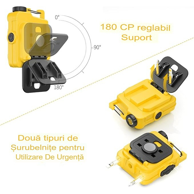 Lanterna Mini de Buzunar Tip Breloc, , Incarcare prin USB Type C, Multifunctionala, pentru Exterior, Camping, Alpinism, Ciclism, Mini Lanterna Elvis, 6.1 x 5 x 2.5 cm, Lumina Puternica, Culoare Galben [3]