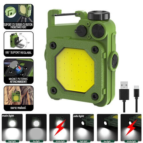 Lanterna Mini de Buzunar Tip Breloc, , Incarcare prin USB Type C, Multifunctionala, pentru Exterior, Camping, Alpinism, Ciclism, Mini Lanterna Elvis, 6.1 x 5 x 2.5 cm, Lumina Puternica, Culoare Verde [6]