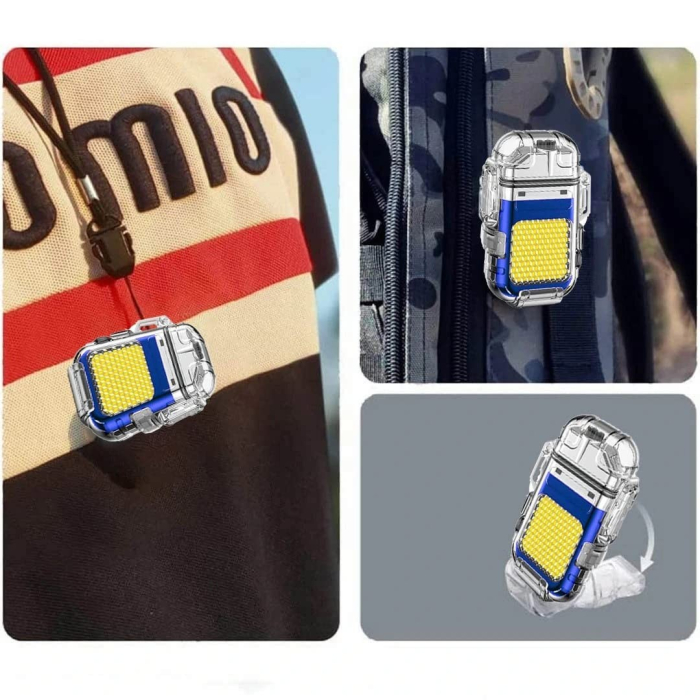 Lanterna Tip Breloc cu Bricheta, , Impermeabila, 3 Moduri Iluminare, 300 mAh, Incarcare USB-C, COB, Raza de Actiune 50 - 100 m, 7.4 x 4.9 x 1.7 cm, Albastru [2]