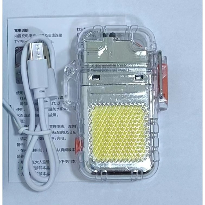 Lanterna Tip Breloc cu Bricheta, , Impermeabila, 3 Moduri Iluminare, 300 mAh, Incarcare USB-C, COB, Raza de Actiune 50 - 100 m, 7.4 x 4.9 x 1.7 cm, Argintiu [3]