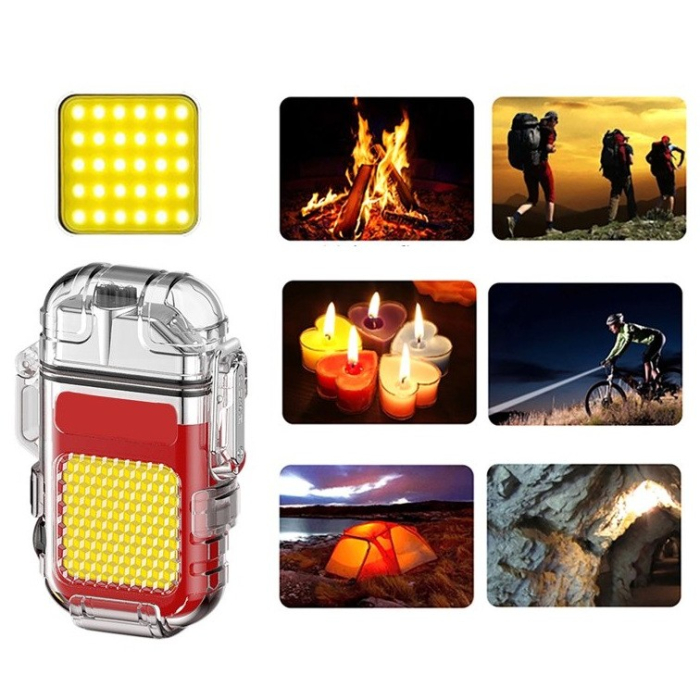 Lanterna Tip Breloc cu Bricheta, , Impermeabila, 3 Moduri Iluminare, 300 mAh, Incarcare USB-C, COB, Raza de Actiune 50 - 100 m, 7.4 x 4.9 x 1.7 cm, Rosu [5]
