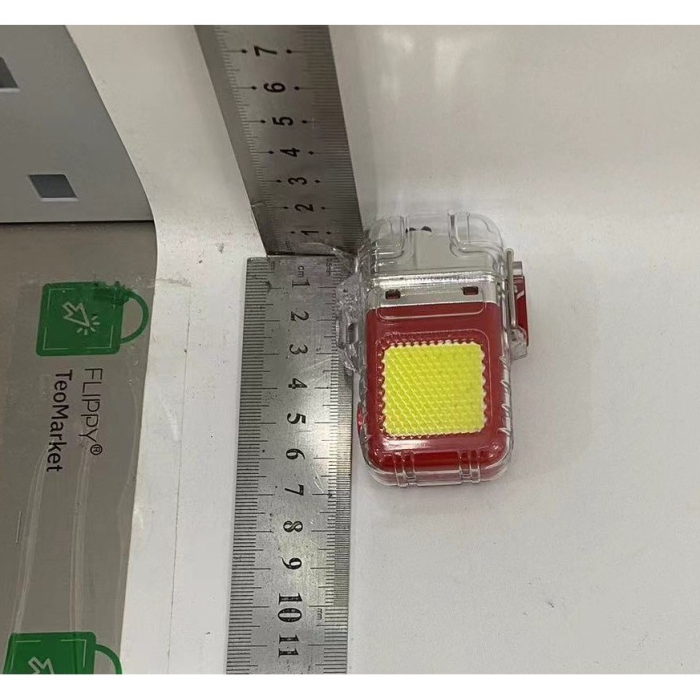 Lanterna Tip Breloc cu Bricheta, , Impermeabila, 3 Moduri Iluminare, 300 mAh, Incarcare USB-C, COB, Raza de Actiune 50 - 100 m, 7.4 x 4.9 x 1.7 cm, Rosu [2]