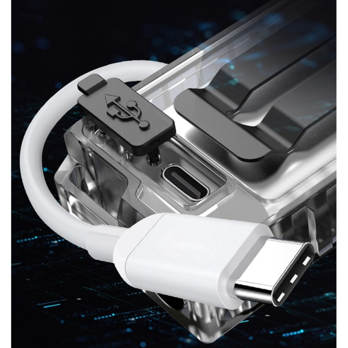 Lanterna UV LED Portabila, , Incarcare USB Tip C, Raza 50 m, 5W, 3 Culori de Lumina, 1200 mAh, 8 x 2 x 4.2 cm, Transparent Fluorescent [9]