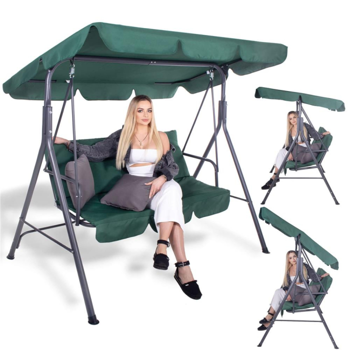 Leagan Balansoar Sersimo Luna cu Pernite pentru Terasa sau Gradina, 3 locuri, 220kg, verde [4]