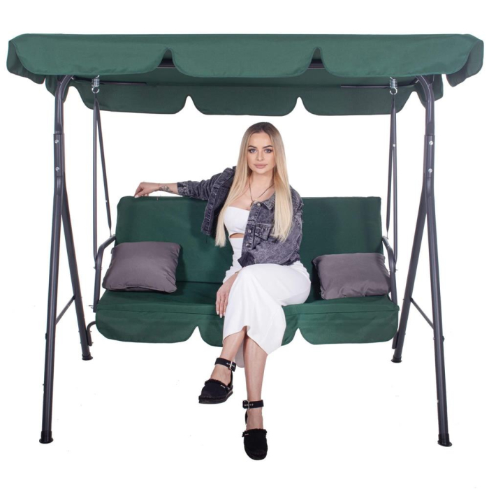Leagan Balansoar Sersimo Luna cu Pernite pentru Terasa sau Gradina, 3 locuri, 220kg, verde [6]