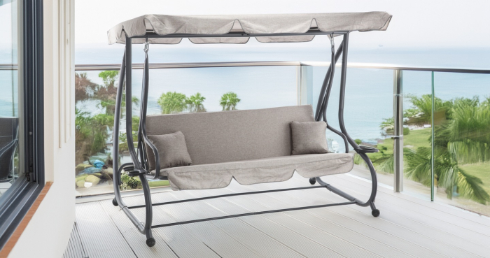 Leagan gradina 3 locuri cu baldachin reglabil, perne si suport pahare, 210x120x170 cm, gri [2]