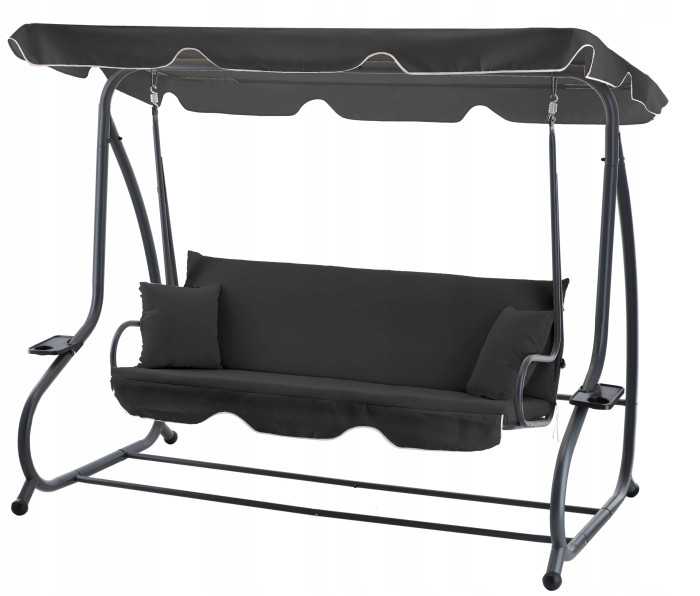 Leagan gradina 3 locuri cu baldachin reglabil, perne si suport pahare, 210x120x170 cm, gri inchis [9]