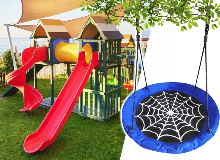 Leagan tip cuib Spider, 100cm, inaltime reglabila, 150 kg, Albastru Negru [5]