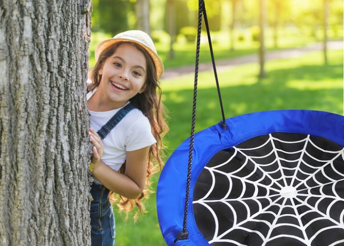 Leagan tip cuib Spider, 100cm, inaltime reglabila, 150 kg, Albastru Negru [8]