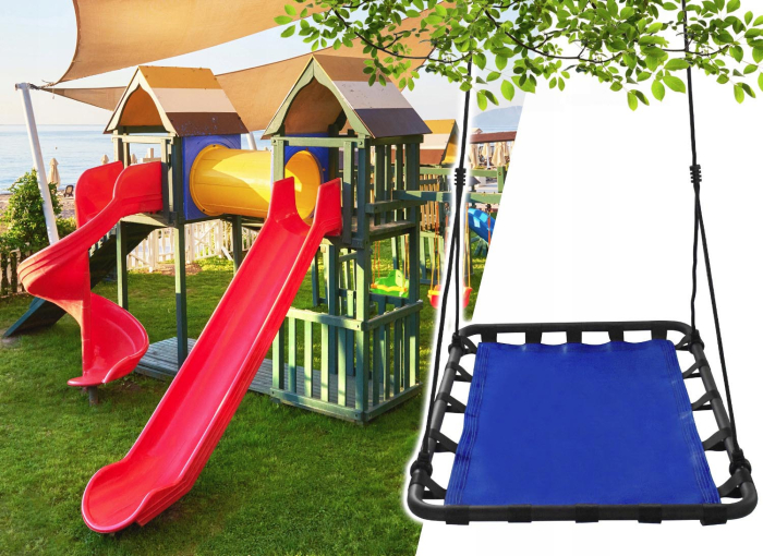 Leagan tip hamac 120x80 cm, cu rama metalica si prindere dubla, pentru gradina sau terasa, albastru [5]