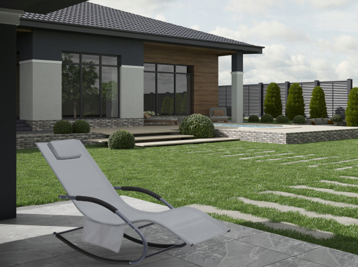 Leagan tip sezlong pentru gradina 148x63x87 cm, structura otel, textilen, design ergonomic, gri deschis [2]