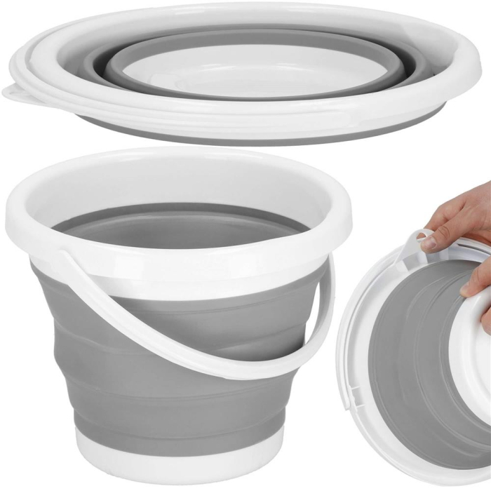 Lighean pliabil, rotund, din plastic si silicon, 25x19cm, 5litri, gri [19]