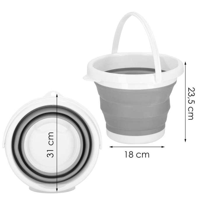 Lighean pliabil, rotund, din plastic si silicon, 31x24cm, 10litri, gri [22]