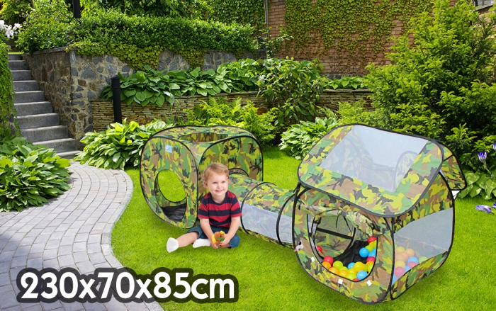 Loc de joaca 3 in 1 pentru copii,multifunctional, casuta, tunel si cort, 230x70x85cm, culoare camuflaj [3]