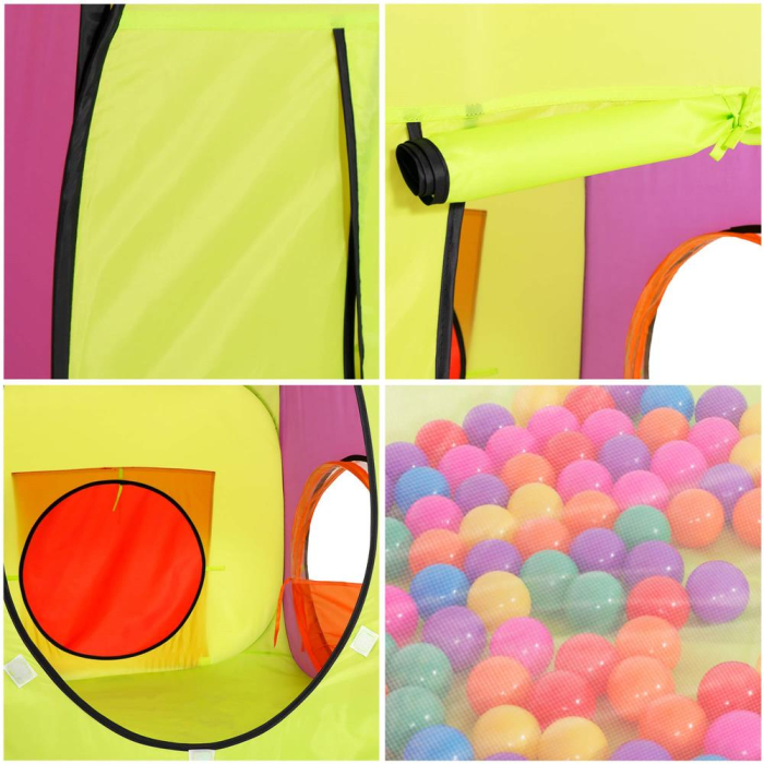 Loc de joaca 3 in 1 pentru copii, multifunctional, casuta, tunel si cort, 385x120x115cm, multicolor [3]