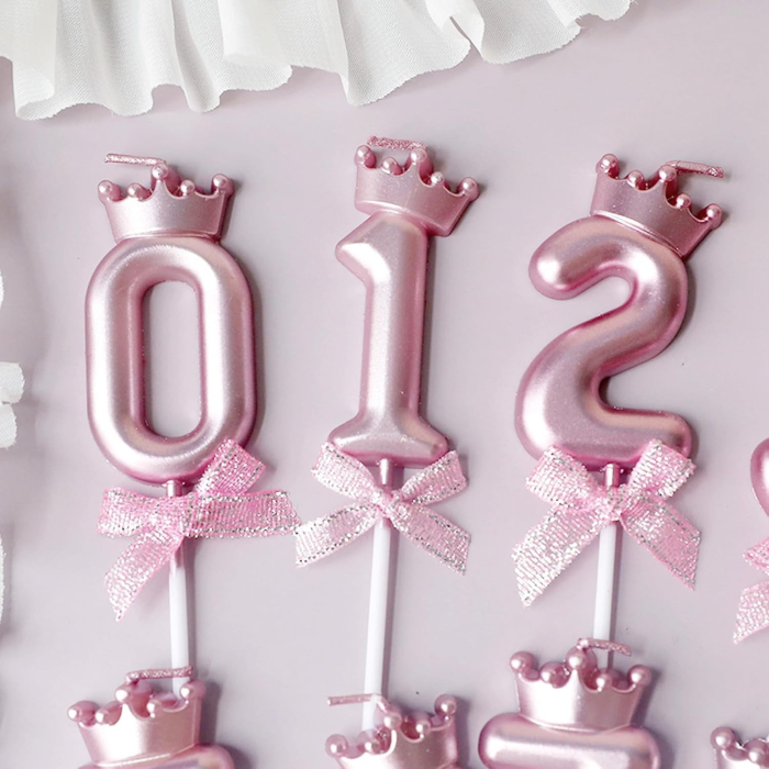 Lumanare Cifra 0, , Model Coroana cu Fundita, Pentru Tort, 6 x 2.5 cm Mov [3]