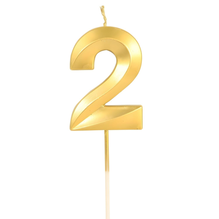 Lumanare Cifra 2, , Model Diamond, 5 x 3.4 cm, Auriu [3]