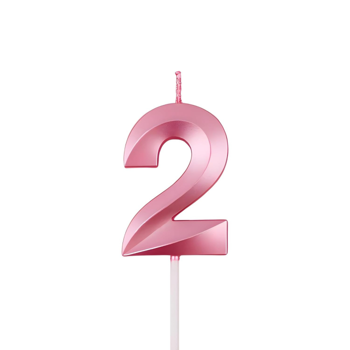 Lumanare Cifra 2, , Model Diamond, 5 x 3.4 cm, Roz [5]