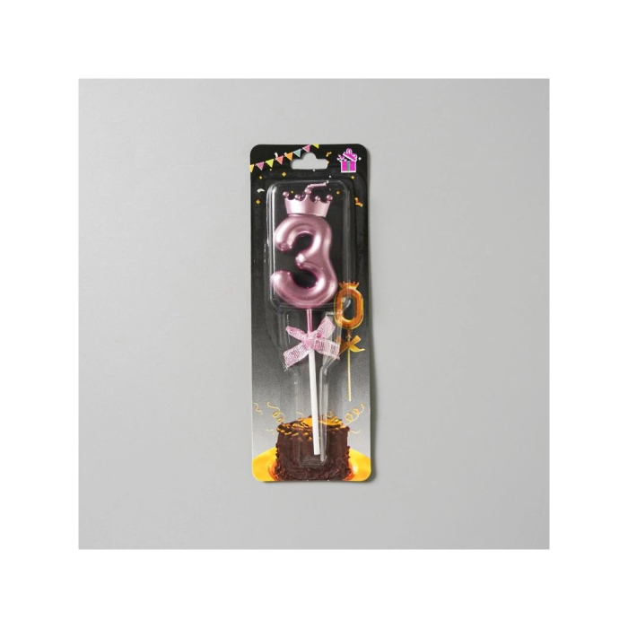 Lumanare Cifra 3, , Model Coroana cu Fundita, Pentru Tort, 6 x 2.5 cm Mov [5]