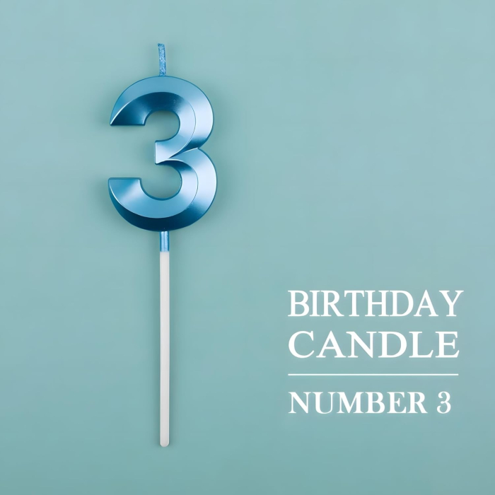 Lumanare Cifra 3, , Model Diamond, 5 x 3.4 cm, Albastru [6]