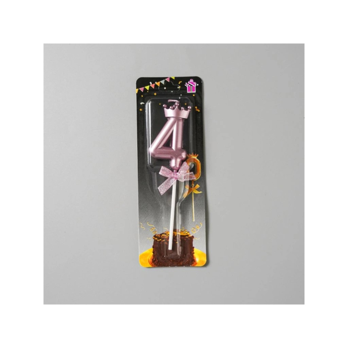 Lumanare Cifra 4, , Model Coroana cu Fundita, Pentru Tort, 6 x 2.5 cm Mov [5]