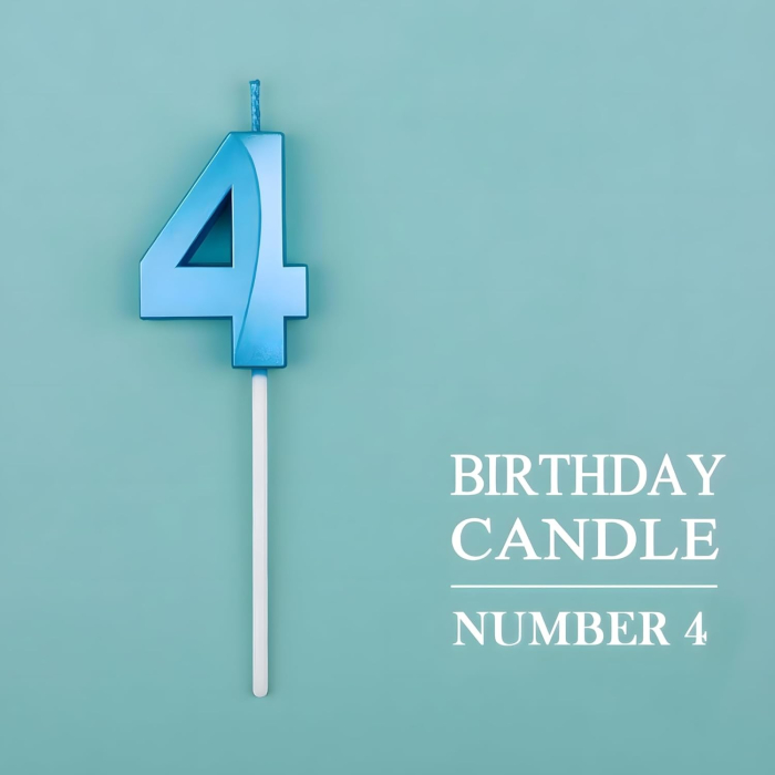 Lumanare Cifra 4, , Model Diamond, 5 x 3.4 cm, Albastru [6]