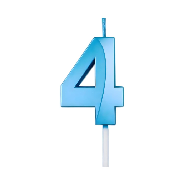 Lumanare Cifra 4, , Model Diamond, 5 x 3.4 cm, Albastru [7]