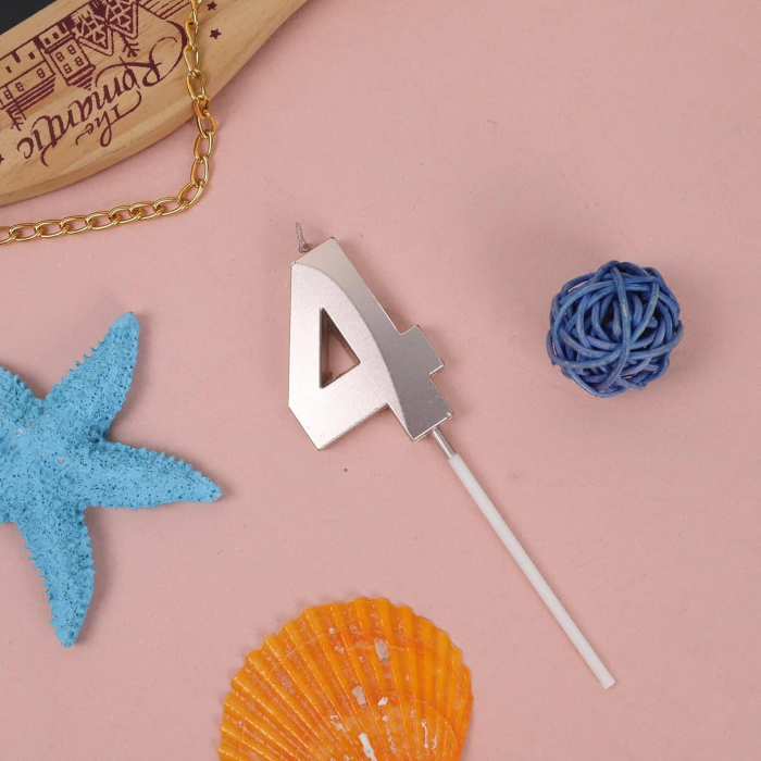 Lumanare Cifra 4, , Model Diamond, 5 x 3.4 cm, Argintiu [3]