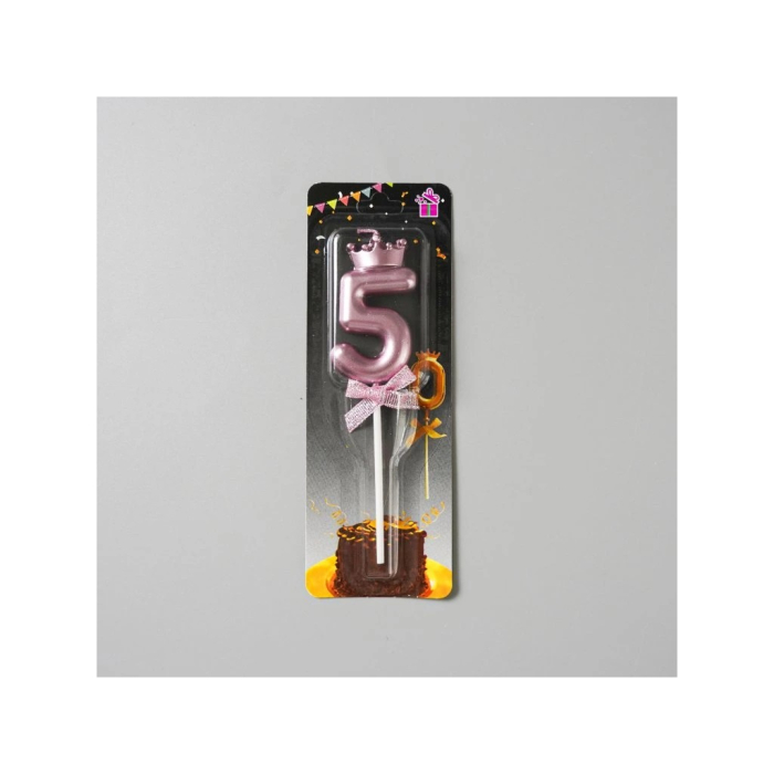 Lumanare Cifra 5, , Model Coroana cu Fundita, Pentru Tort, 6 x 2.5 cm Mov [5]