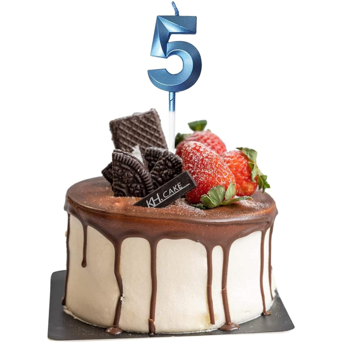 Lumanare Cifra 5, , Model Diamond, 5 x 3.4 cm, Albastru [2]