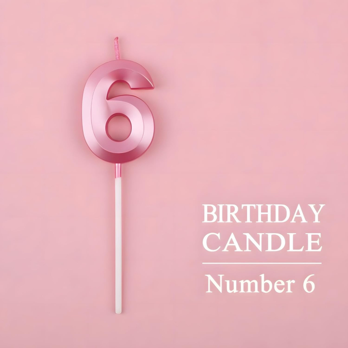 Lumanare Cifra 6, , Model Diamond, 5 x 3.4 cm, Roz [5]