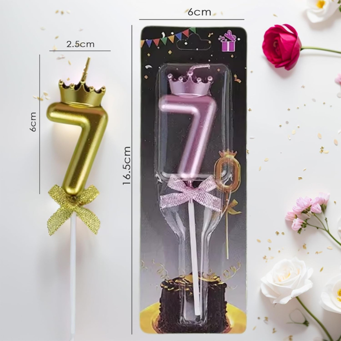 Lumanare Cifra 7, , Model Coroana cu Fundita, Pentru Tort, 6 x 2.5 cm Mov [2]