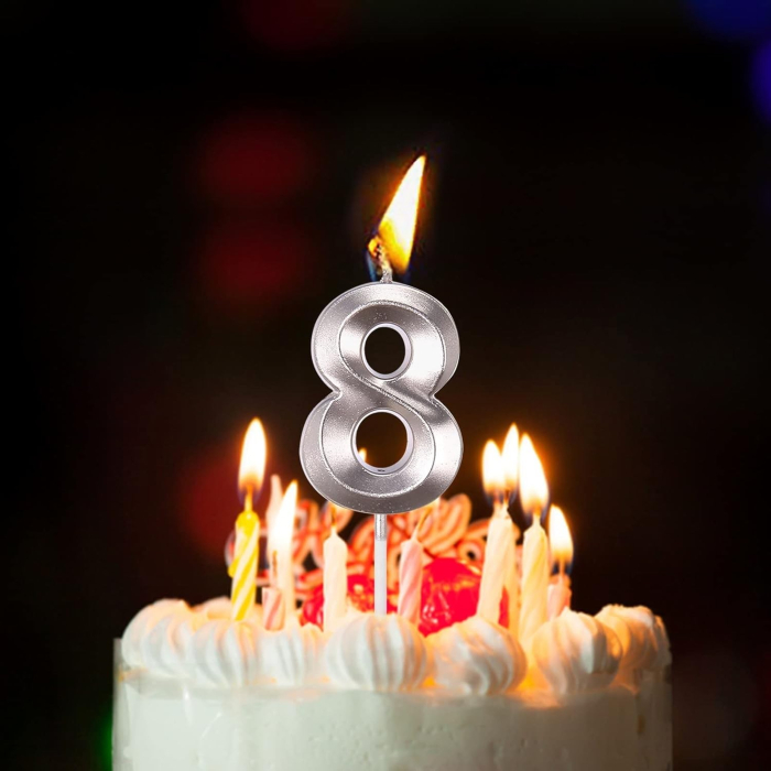 Lumanare Cifra 8, , Model Diamond, 5 x 3.4 cm, Argintiu [5]