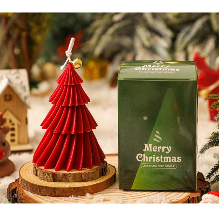 Lumanare de Craciun Parfumata, , Lumanare Rotativa cu Aromaterapie, Model Brad de Craciun forma Lunga, din Ceara de Soia, 11 x 8 x 8 cm, Rosu [3]