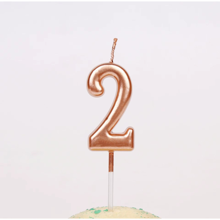 Lumanare de Tort, , Model Cifra 2, Party, 4.5 x 2.5 cm, din Parafina, Rose Gold [4]